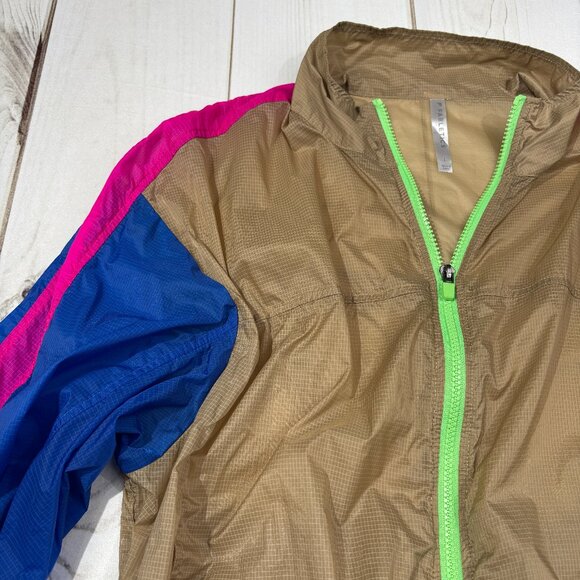 Fabletics Large Women Cropped Windbreaker Lightweight Jacket Neon 80s Colorblock - Picture 2 of 13